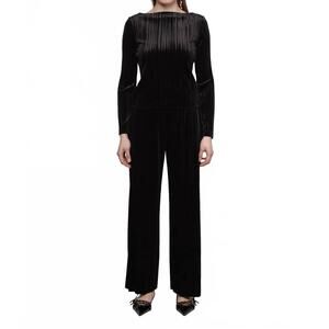 NEW ESTHE women's open back bow velvet top in black
